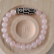 ●Handmade●Rose Quartz(Diameter - 8mm) + (Minor Defect)Dzi 9 eye(Diameter - 28.8mm/10mm) Size 16cm