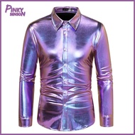 Yoewre Men Disco Shirt Shimmering Men Shirt Golden Sequin Disco Shirt for Men Shiny Metallic Party C