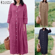 Esolo ZANZEA Korean Style Women 3/4 Sleeve Shift Dress Casual Loose Button Down Shirt Dress KRS