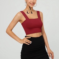 ANVERS | Women Sando Solid Navel Shoulder Strap Square Crop Tops Shirt S0013