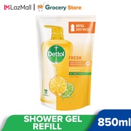 Dettol Shower Gel/Antibacterial Body Wash 850ml Value Refill Pouch (Fresh)