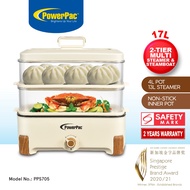 PowerPac 2in1 Multi function 2 Tier Food Steamer & Steamboat, Non-stick Inner Pot, 17L (PPS705)