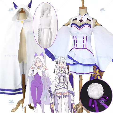 Anime Re Emilia Cosplay Costume Wig Shoes Season 4 Emilia Cosplay Role Play Outfit For Hallowmas Par
