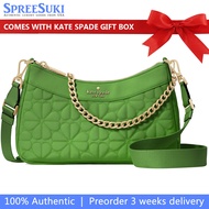 Kate Spade Handbag In Gift Box Spade Flower Quilted Fabric Convertible Crossbody Ks Green # KK077