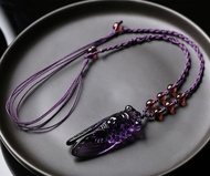 Kalung Serangga Batu Ungu - Purple Cicada Amethyst Colour Prosperous Fortune Lucky Charm Pendant + C