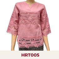 เสื้อลินินผู้ใหญ่ แต่งลูกไม้ผ้าฝ้ายคอตตอนนิ่ม อก 38" 40" 42" 44" 46" 48" 50" อินกะออย สีฟ้า/ดำ/ขาว/ค