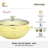 Cuisineur Pearl Yellow IH 32cm Wok (Ceramic Non-stick coating) + Steamer rack / Kuali Anti-Lekat