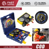 4-Way Manifold Gauge Set AC Repair Tool R134A R410A R32 R22 Refrigerant Hose Kit