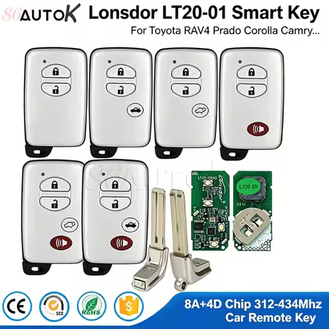 Lonsdor LT20 Remote Car Key For Toyota RAV4 Prado Corolla Camry Universal LT20-01 4D 8A Chip Car Key