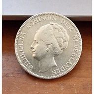 [TW13] koin kuno, silver coin 1 gulden wilhelmina 1929 xf -