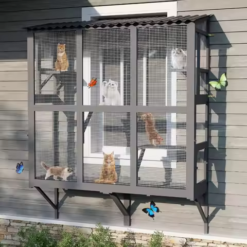 Expandable Outdoor Cat Enclosure with Window Perch for Multiple Indoor Cats Featuring 4 Platforms an