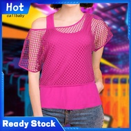 KDCL- Colorful Mesh Shirt Vest Set Stretchy Comfortable 80s Outfit 2pcs Women Mesh Crop Top Set Brig
