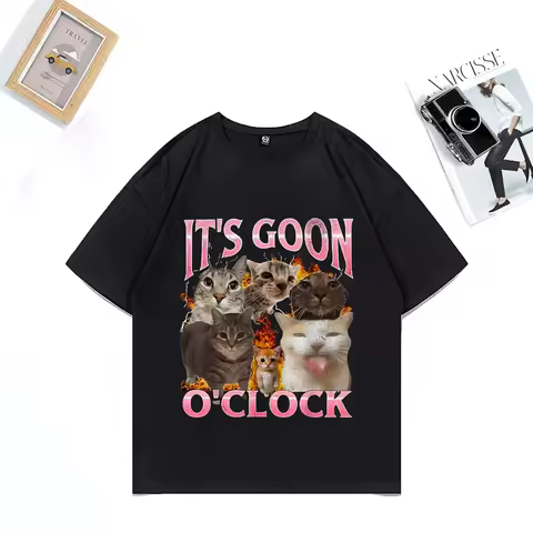 Funny "IT's GOON O'CLOCK cat Graphics T Shirt Men Women Casual Hip Hop streetwear T-shirt Cotton Sho