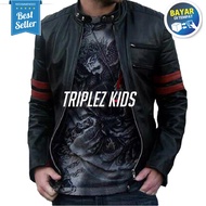 Zens JAKET KULIT Pria X MEN WOLVERINE HITAM - Jaket X MEN Wolverine dengan Strip Merah - Jaket Pria