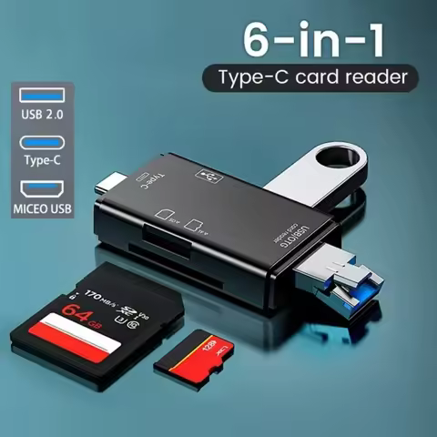 Multifunction 6 in 1 Card Reader USB2.0 Type-C TF SD U Disk Cardreader OTG Adapter High Speed Transf