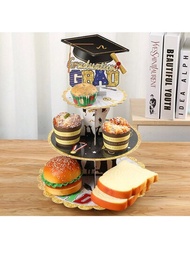 2入組畢業主題蛋糕架,三層杯子蛋糕架,適用於下午茶和甜點展示