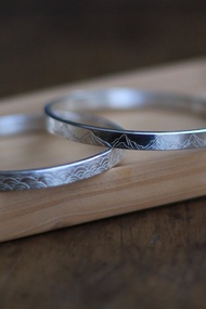 春秋手作 | 999足銀 山盟海誓 定情信物 | 手鐲 對戒 古法鏨刻