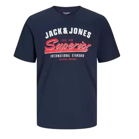 Men's Jack & Jones Letter Print Short Sleeve T-Shirt, Casual Crew Neck Tees, Summer Soft Cotton Tops