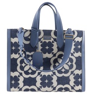 Kate Spade Manhattan 雪尼爾大號托特包，黑桃花圖案，K9959，棉質皮革混紡，淺藍色，肩背/手提兩用，A4尺寸，敞口設計，女士款，二手