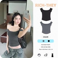 RICH-THEY New Summer Fashion Polka Dot Off Shoulder T-shirt-V376