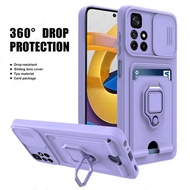 Slide Camera Lens Protection Case For Redmi Note 9 10 Pro 9S 10T 10S 9 Pro MAX Card Slot Stand Holder Magnetic Cover For Xiaomi mi Poco M3 M5S