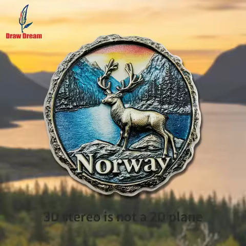 1Pc Creative 3D Deer in a Norwegian Forest Ice Lake Fridge Magnet, World Travel Souvenir Collection,
