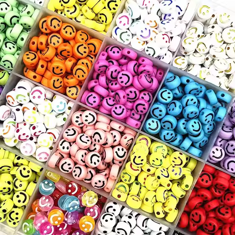 100pcs 7x4mm Oval Shape Smiling Face Acrylic Loose Spacer Beads for Jewelry Making DIY Handmade Brac