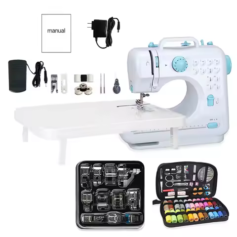 505A Mini Sewing Machine with Expansion Board 11pcs Presser Feet 97pcs Sewing Kit US 110V Blue Autom