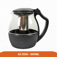 Heat Resistant Glass Tea Pot With Infuser / Stainless Steel Strainer 1500ml / 1800ml - 1898 / AS-260