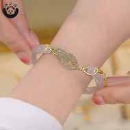 Lucky Hetian Jade Double Ring Half Bangle For Women