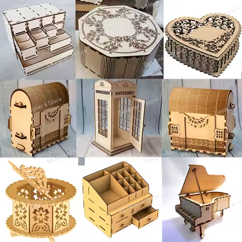 300pcs Wood Boxs Storage Drawing Laser Cut Vector Design CDR DXF File for Drawing Cutting Engraving 