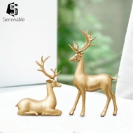 [Serenable] 2 Pieces Elk Deer Statues Elk Deer Figurines Crafts Decorations Animal Sculptures for De