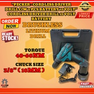 "PECKER - CORDLESS DRIVER DRILL C/W 2 PCS BATTERY 12 VOLT" CORDLESS DRIVER DRILL 12 VOLT BATTERY
