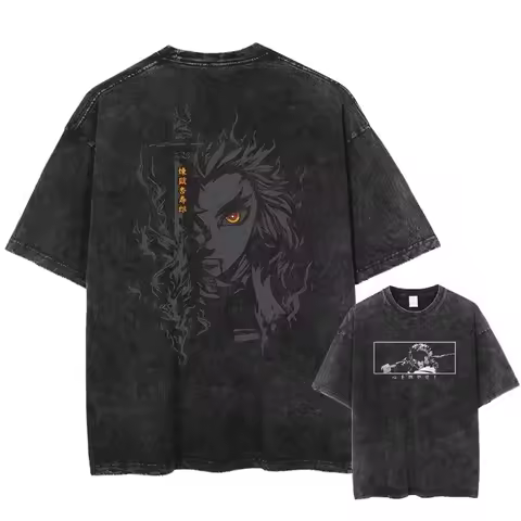 2026 Summer Men's Wash T-shirt, Japanese Anime "Demon Slayer" Patterned Clothing, Y2K Cotton Sportsw