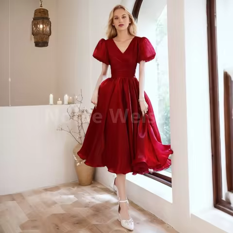 Prom Dresses V-Neck Knee-Length Prom Dress Organza Party Dress Customized