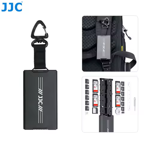 JJC Pop-up Design SD Card Case Microsd Card Holder Portable Metal Memory Card Box for 4 SD+12 Micro