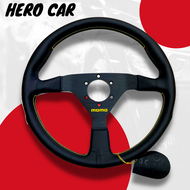 พวงมาลัยรถยนต์ พวงมาลัยแต่งใส่รถยนต์ พวงมาลัยรถยนต์ MOMO ขนาดรอบวง 14นิ้ว หนังแท้ไม่ยกก้าน พวงมาลัยร