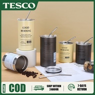 TESCO 600ML Iced Coffee Cup with Straw Stainless Steel Thermos Iced Coffee Mug