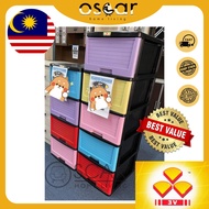 OSCAR HOME LIVING 4 Tier 5 Tier Plastic Drawer Storage Cabinets Laci Plastik Rak Baju (Mix Colour) 3V