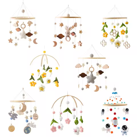 Baby Mobile Wooden 0-12 Months Rattle Toys On The Bed Newborn Crib mobile With Music Box Bed Bell Ha