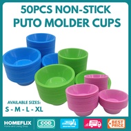 HomeFlix 50pcs Non-Stick Puto Molder Cups – Multi-Size Plastic Cups for Puto, Kutsinta, Leche Flan