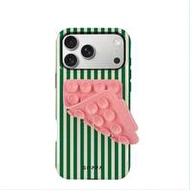 1 Set Dark Green Striped Pattern Phone Case + Pink Suction Cup, Phone 17 Pro Max Phone Case, Compati