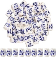 PONABEADIY 1 Box of 50 Pieces Blue Painted Porcelain Beads with Florida Motifs Handmade Floridn Barr