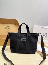 Coach Tote Series Black Canvas Mini Tote Crossbody Bag