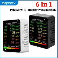 Monitor Kualiti Udara 6 dalam 1 Pengesan CO2 Dalaman Formaldehid HCHO TVOC Penguji LCD Suhu Kelembap