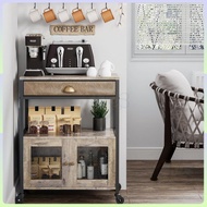 Kitchen Storage Trolley with Three Shelves, Cabinet and Drawers, Mobile Coffee Cart and Coffee Machi
