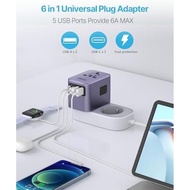 VintAR Universal Travel Adapter 30W, 6 in 1 with 3 USB-C and 2 USB-A, Purple | International Power A