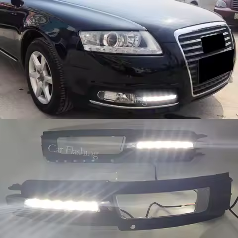 1Pair For Audi A6 C6 2009 2010 2011 Car LED DRL with Yellow Turn Signal Daytime Running Light Fog La