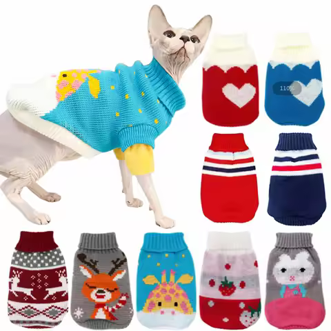 Turtleneck Cat Sweater Knitted Jumper Cat Christmas Sweater for Cats Small Dogs Winter Sphinx Cat Cl