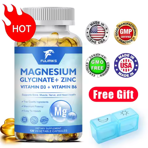 Magnesium Glycinate + Zinc Supplement Capsules, High Absorption, Support Sleep Health, Bone Joint, B